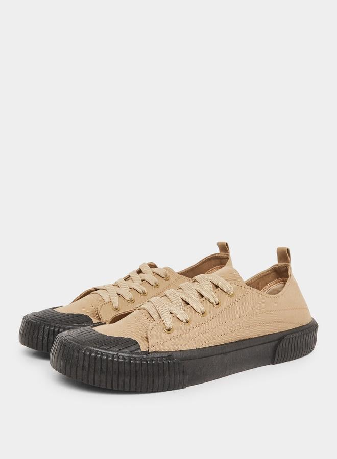 Styli Men Beige Canvas Sneakers with Black Sole - Image 2